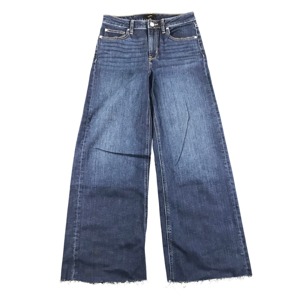 Quince Womens Organic Cotton Wide Leg Jeans Dark Wash Raw Hem Size 28 High Rise
